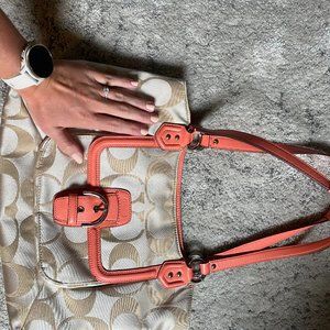 Coach Authentic Tote handbag, Khaki/Coral Pink
